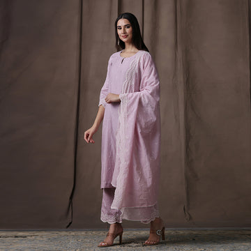 Lilac Chanderi Kurta Set With Dupatta