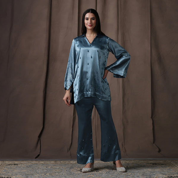 Slate Blue Satin CO-ORD Set
