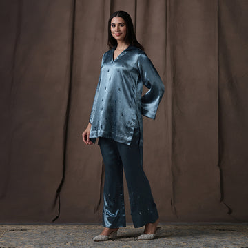 Slate Blue Satin CO-ORD Set