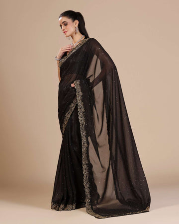 Black Chiffon Lurex Embroidered Saree