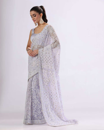 Lavender Georgette Chikankari Saree