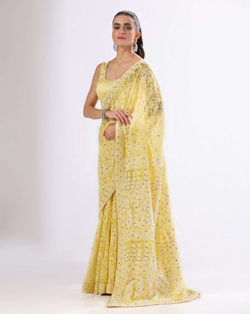 Yellow Georgette Chikankari Saree