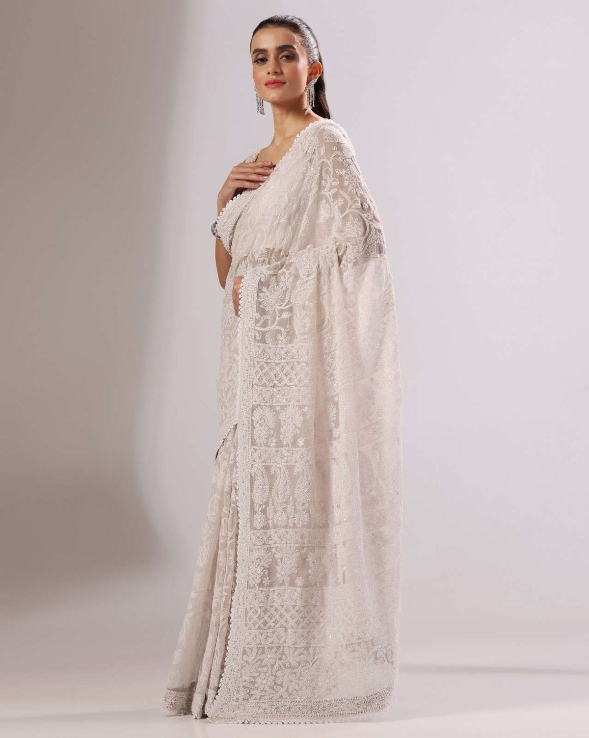 Nude Georgette Chikankari Saree