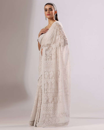 Nude Georgette Chikankari Saree