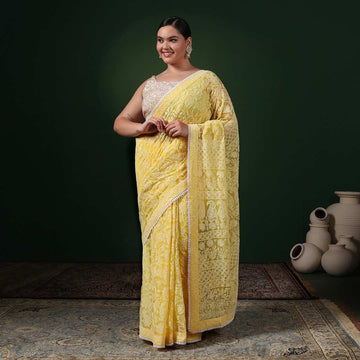 Yellow Georgette Chikankari Saree