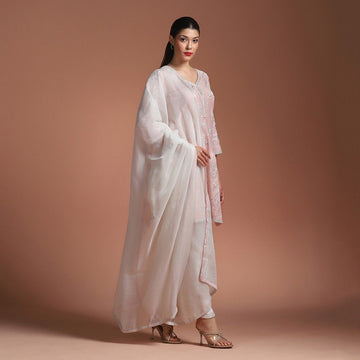 Elegant Pink Aari Work Kurta Set With Thread Embroidery & Hand Highlights
