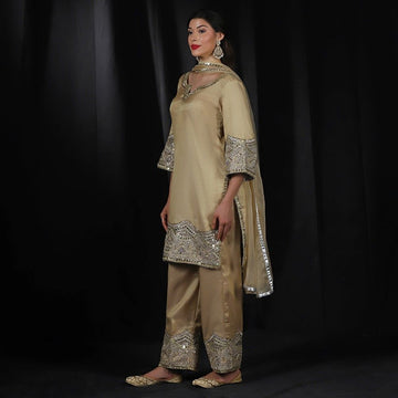 Elegant Gold Machine & Hand Embroidered Kurta Set