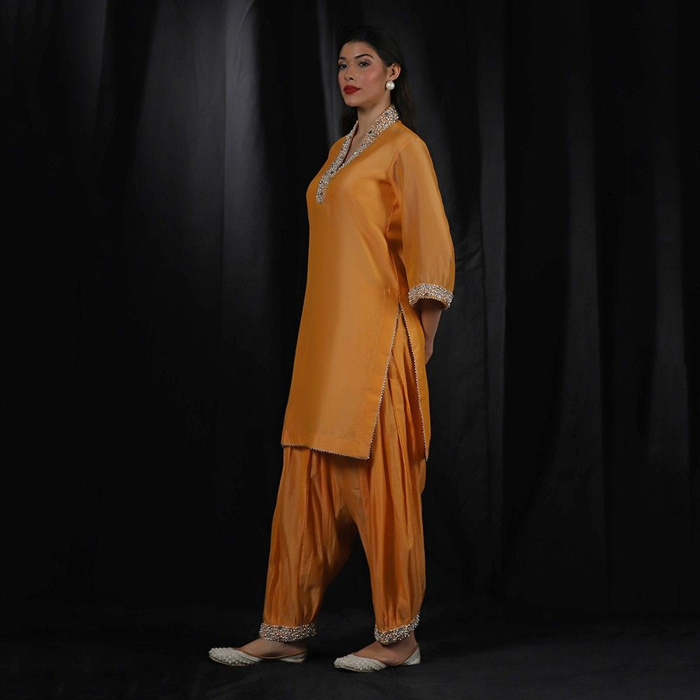 Orange Chanderi Embroidered Co-ord Set