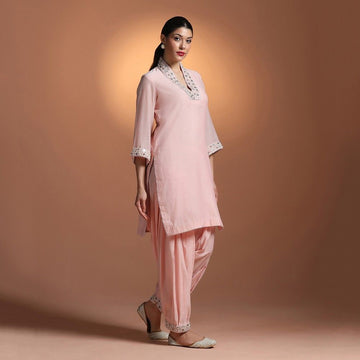 Pink Chanderi Embroidered Co-ord Set