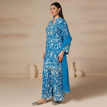 Blue Georgette Embroidered Kurta Set