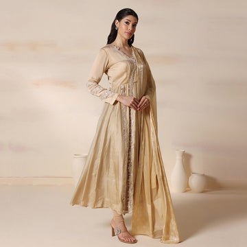 Gold Satin Anarkali Set
