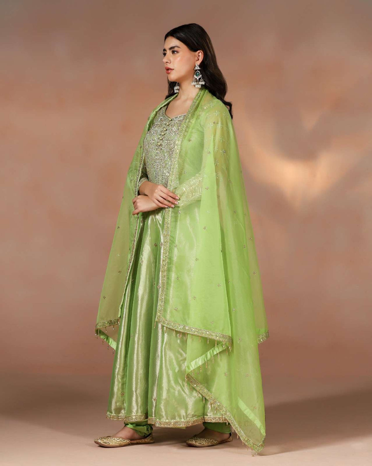 Classic Green Silk Anarkali with Fine Embroidery