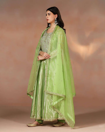 Classic Green Silk Anarkali with Fine Embroidery