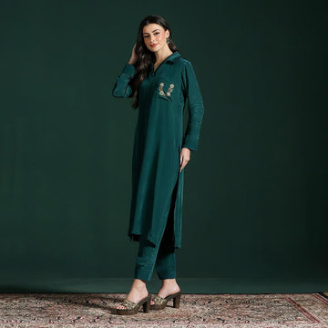 Emerald Green Kurta  Set with Delicate Embroidery