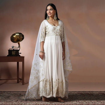 Off White Organza Embroidered Anarkali