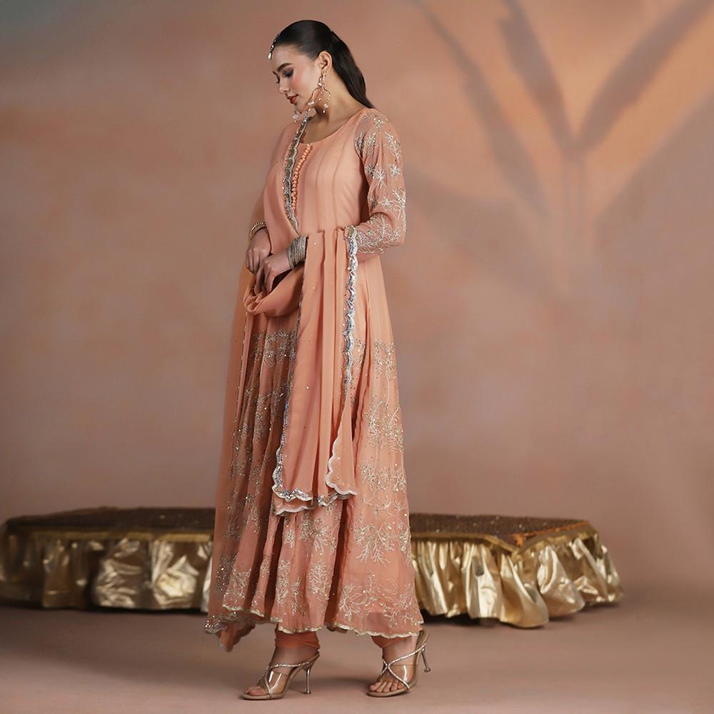 Peach Blush Embroidered Anarkali with Dupatta