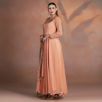 Peach Blush Embroidered Anarkali with Embroidered Dupatta