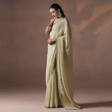 Gold Organza Hand Crafted Sequin Work Saree with Designer Blouse