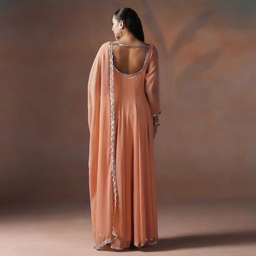 Peach Blush Anarkali Set with Sequins Embroidery