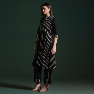 Black Cotton Gotta Kurta Set