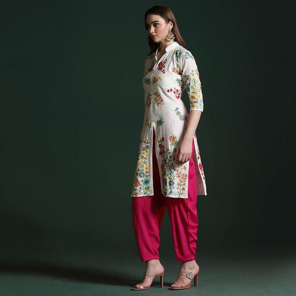 Off White Chanderi Embroidered Co-ord Set
