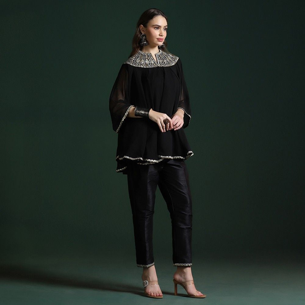 Classic Black Georgette Mirror Work Co-ord Set
