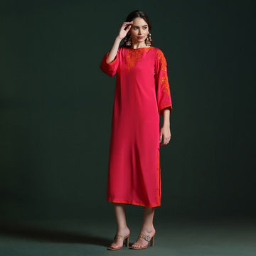 Hot Pink Crepe Slit Kurta with Dori Work