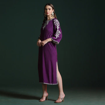 Purple Crepe Slit Kurta with Dori Work