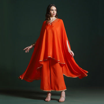 Orange Crepe Mirror Work Co-ord Set