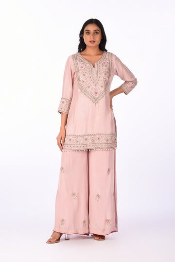 Peach Silk Kurta Palazzo Set