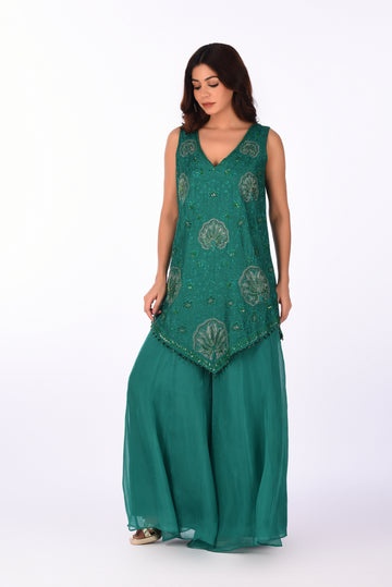 Green Embroidered Silk Kurta Set