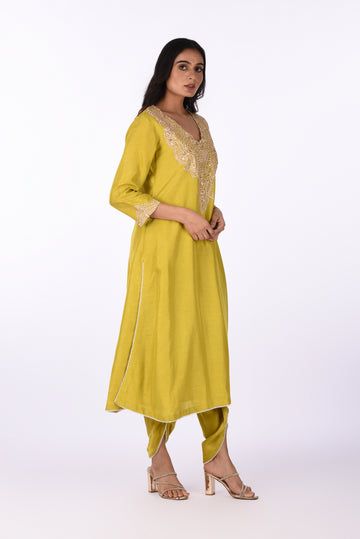 Kurti With Pants And Dupatta Yellow Embroidered Kurta Set with Dupatta
