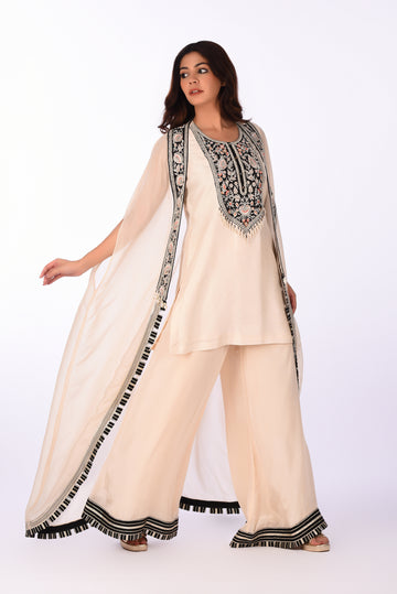 Kurti With Palazzo Pants And Dupatta Peach Embroidered Kurta Palazzo Set