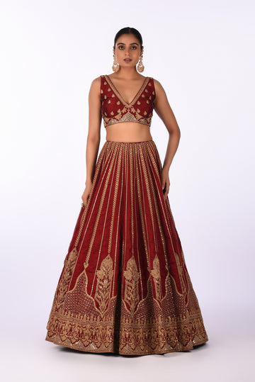 Lehenga Set Rich Maroon Velvet Embroidered Lehenga