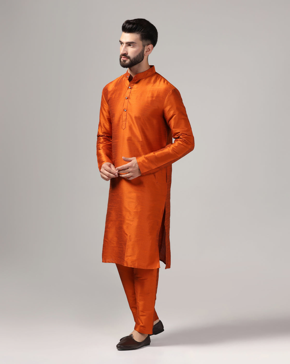 Rust Orange Dupion Silk Classic Kurta Set