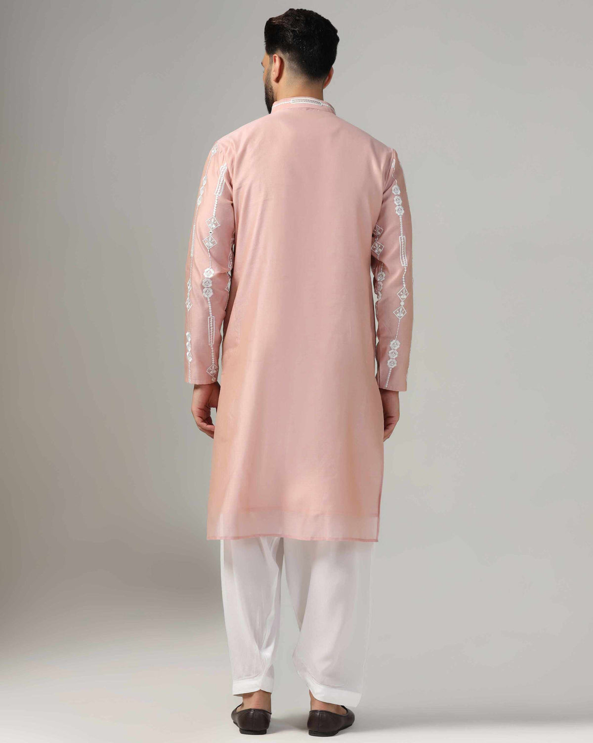 Dusty Pink Chanderi Embroidered Men's Kurta Salwar Set
