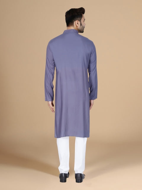 Grey Rayon Festive Men's Kurta Set