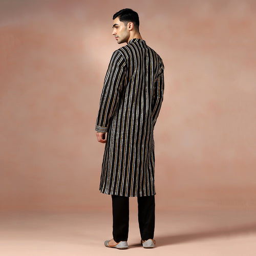 Black Cotton Gotta Work Men's Kurta Set