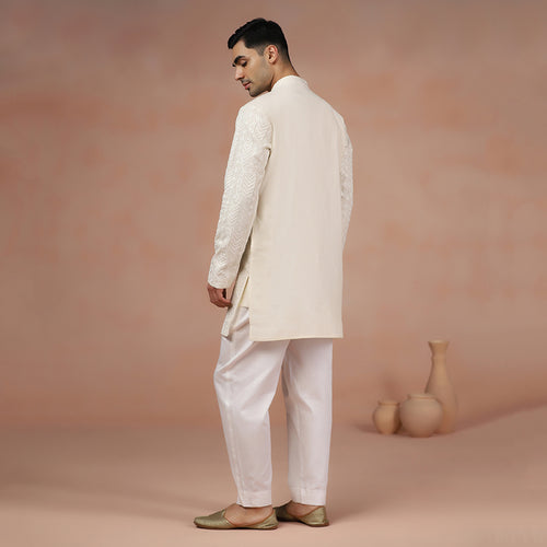 Cream Chanderi Embroidered Kurta Set