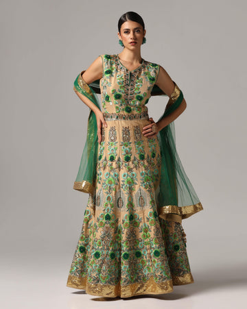 Gold thread embroided anarkali
