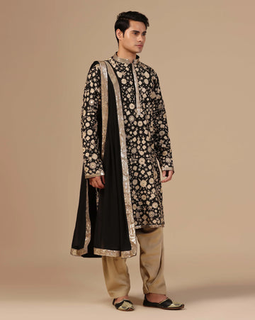 Classic black kurta set elevated with hand aari work
