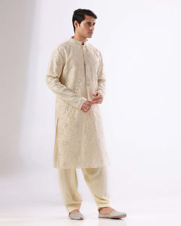 Ivory chanderi men kurta set