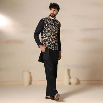 Classic bundi jacket with aari work & kurta pant set