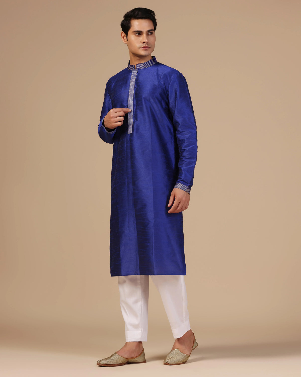 Elegant Blue Silk Kurta Aari Zari Embroidery