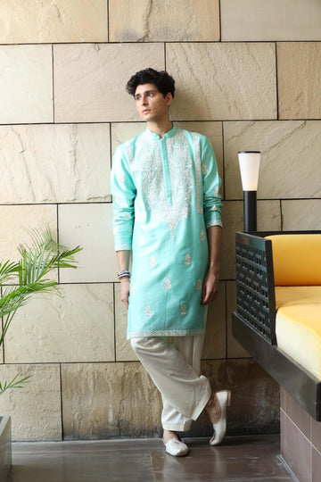 Sea Green mens mirror work kurta