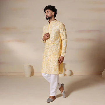 Classic mens yellow kurta