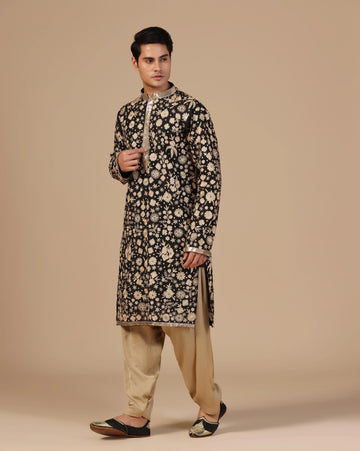Classic black kurta set elevated with hand aari work