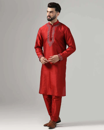 Men's ethnic maroon kurta set