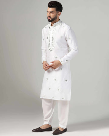 Men kurta salwar set with mirror work detailing