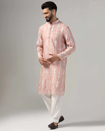 Men's ethnic blush pink kurta set